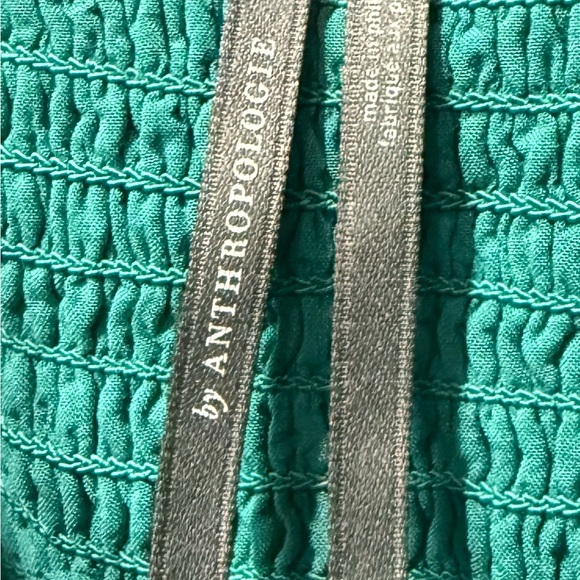 Anthropologie Puff Sleeve Button Front Ruched Green Floral Mini Dress Small - Picture 8 of 10